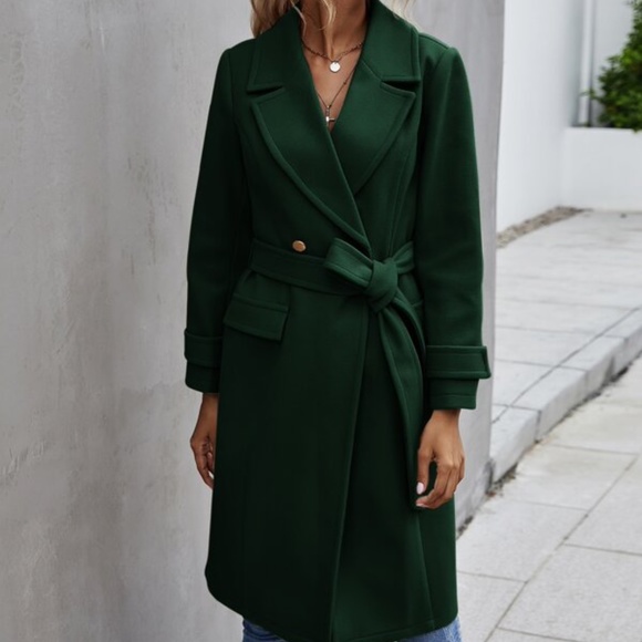 Cozy Black Button up Trench Pea Coat Minimalist - Picture 13 of 14